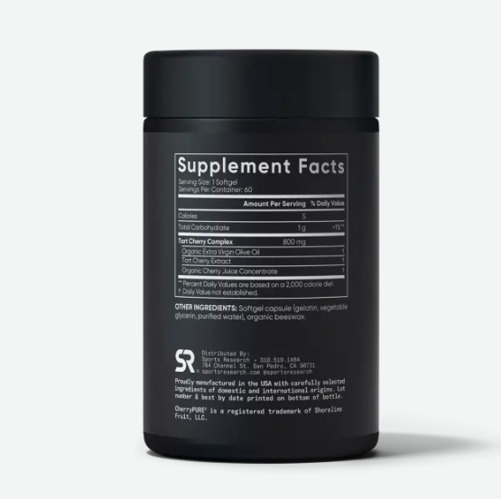 Sports Research Tart Cherry softgels photographed for the melatonin free sleep guide