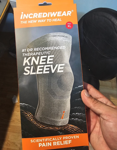 Incrediwear knee sleeve packaging showing the carbonized charcoal and germanium fiber blend