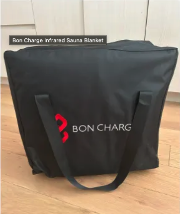 Bon Charge infrared sauna blanket packed into its carry bag