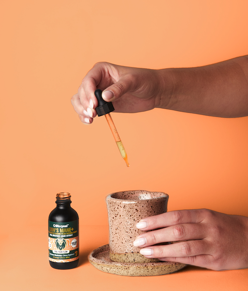 Life Cykel Lion's Mane mushroom tincture added to coffee for focus