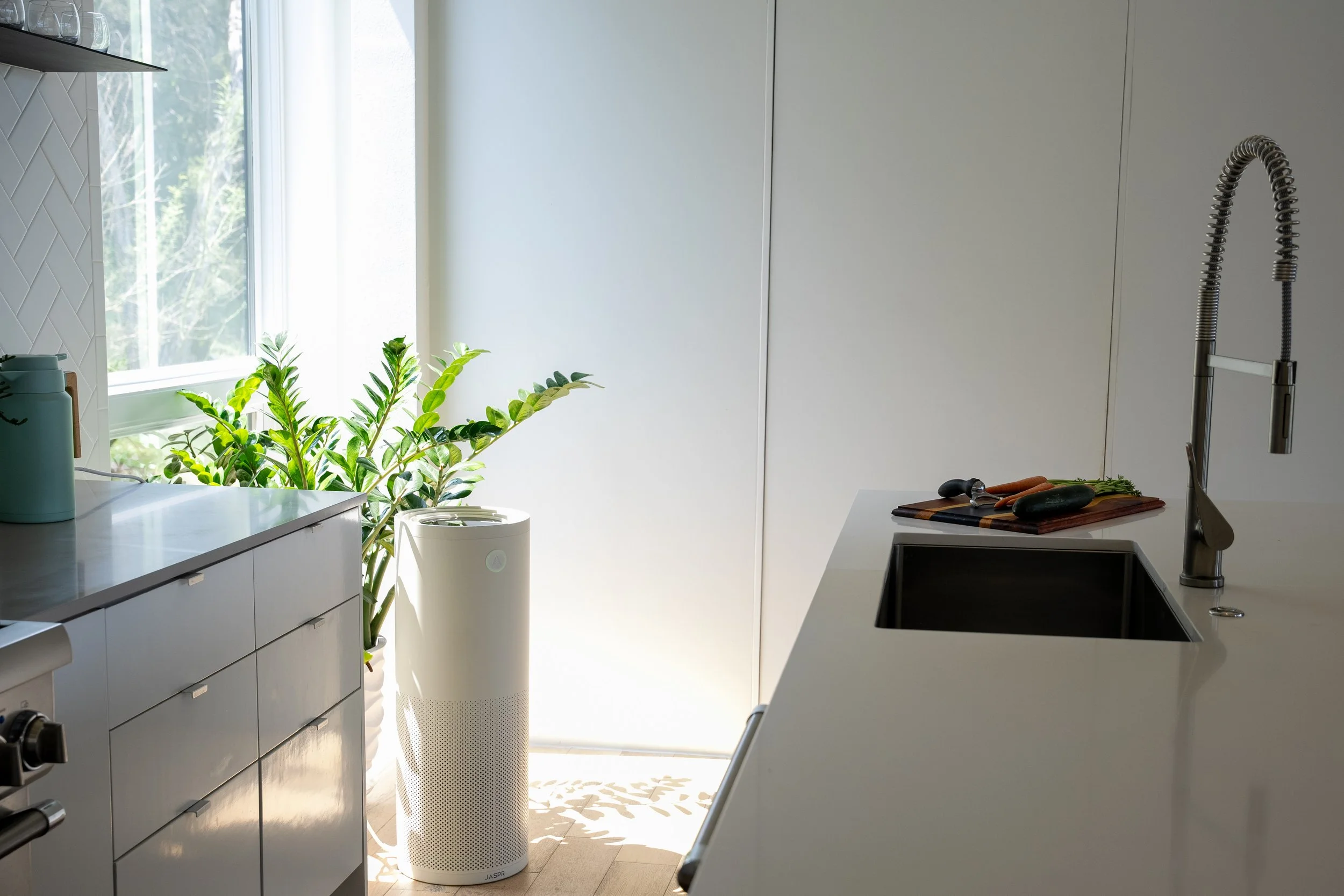 JASPR air purifier in kitchen natural light allergy review