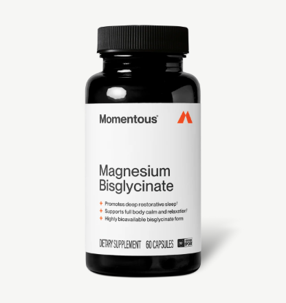 Momentous Magnesium Bisglycinate supplement bottle used for this melatonin free sleep review