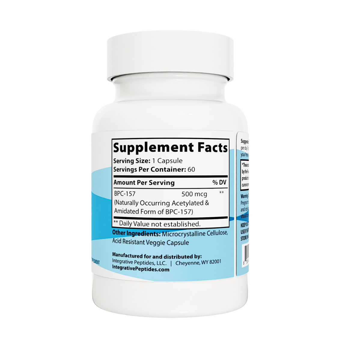 Supplement Facts label for Integrative Peptides BPC-157 Pure immediate release capsules