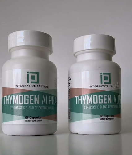 Two bottles of Integrative Peptides Thymogen Alpha-1 capsules, 60 count dietary supplement
