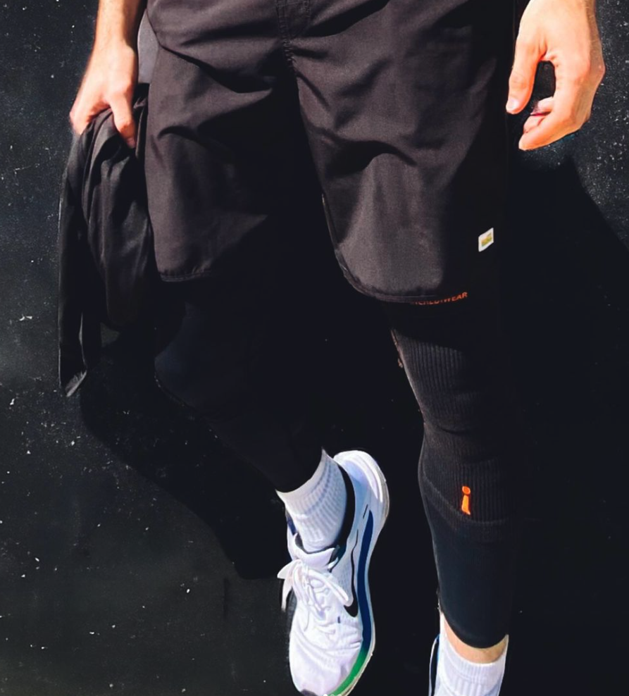 Incrediwear knee sleeve worn during a workout, showing the low profile fit