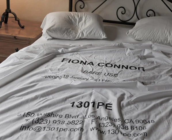 Fiona Connor, Limited Edition Silkscreen Poster, 2013, Silkscreen on queen size sheet set (top, fitted bottom, 2 pillow cases), 3 x 17 x 12 inches, edition of 10