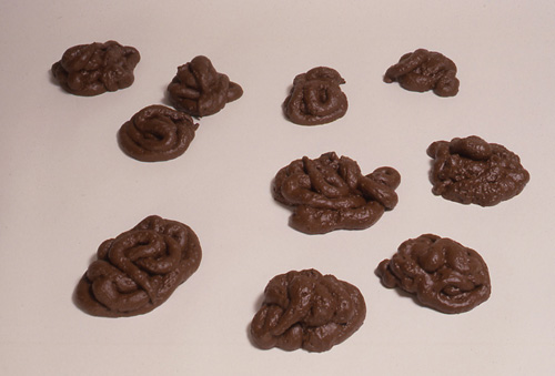 Paul McCarthy, Fake Shit, 1992, Cast aluminum, enamel paint, ten objects of various sizes in cardboard box, 2 x 24 x 18 in. Edition of 10