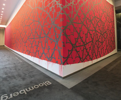 Judy Ledgerwood, Chromatic patterns , 2016-2017, site specific wall painting at Bloomberg
