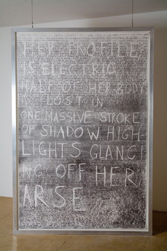 Fiona Banner, Standing Nude, 2006, Graphite on paper, 70 3/4 x 104 in. (179.7 x 264.2 cm)