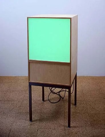 Angela Bulloch, TV Series: Dateline London 4a:0u, 2002, 1 DMX module, 1 Demi-black box module, legs, 49 1/4 x 19 3/4 x 19 3/4 in. (125 x 50 x 50 cm)