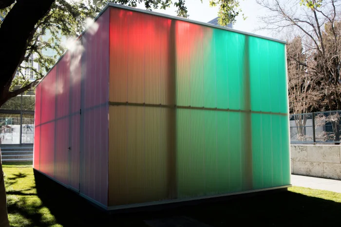 Ann Veronica Janssens, Blue, red and yellow, 2001, 98.43 x 354.33 x 177.17 inches.