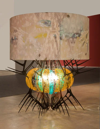 Jorge Pardo, Untitled (Sea Urchin), 2012, aluminum, molded plexi, canvas, electrical cords, light bulb, approximately 54 x 60 x 60 inches