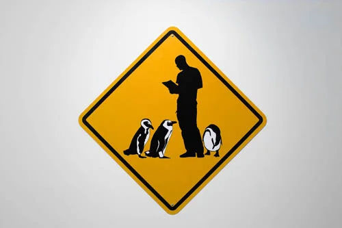 Philippe Parreno, Penguin Crossing, 2006, Reflective and flat vinyl mounted on aluminum, 37 1/2 diagonal