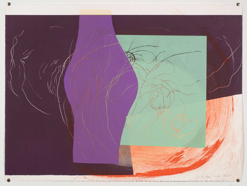 Jessica Stockholder, Untitled, 2000, Relief print with collage element, 22 1/2 x 30 1/4 in