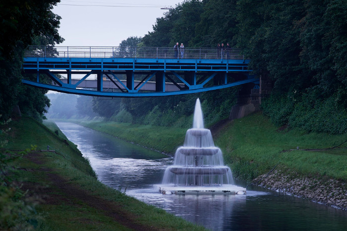 SUPERFLEX, Waste Water Fountain, 2016, installation view, Emcherkunst, Herne, Germany.