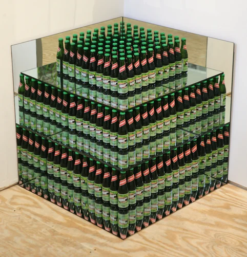 SUPERFLEX, Guarana Power Corner, 2006, 210 bottles, double sided mirrors, 36 x 36 x 36 in. (91.5 x 91.5 x 91.5 cm)