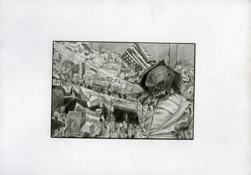 Rirkrit Tiravanija, Untitled (demonstration no. 158), 2006, Graphite on paper, 8 1/4 x 11 5/8 in. (21 x 29.5 cm)