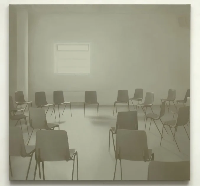 Paul Winstanley, Seminar (Grey), 2014, Oil on linen, 61 x 63 in, 155 x 160 cm