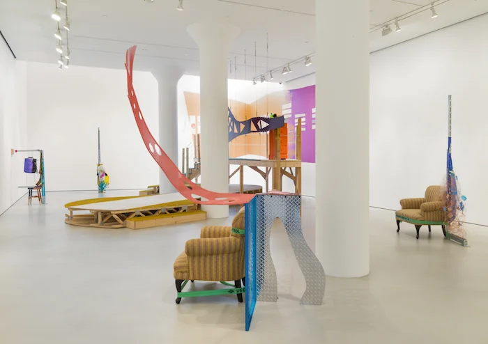 Jessica Stockholder, The Guests All Crowded into the Dining Room, 2017, installation view, Mitchell-Innes & Nash, New York, NY.