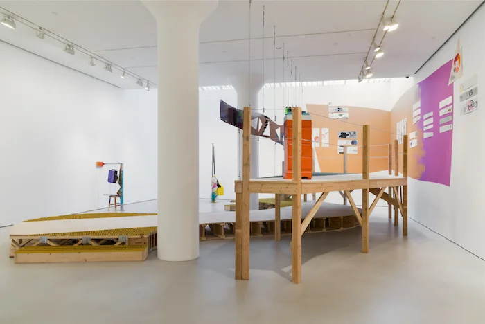 Jessica Stockholder, The Guests All Crowded into the Dining Room, 2017, installation view, Mitchell-Innes & Nash, New York, NY.