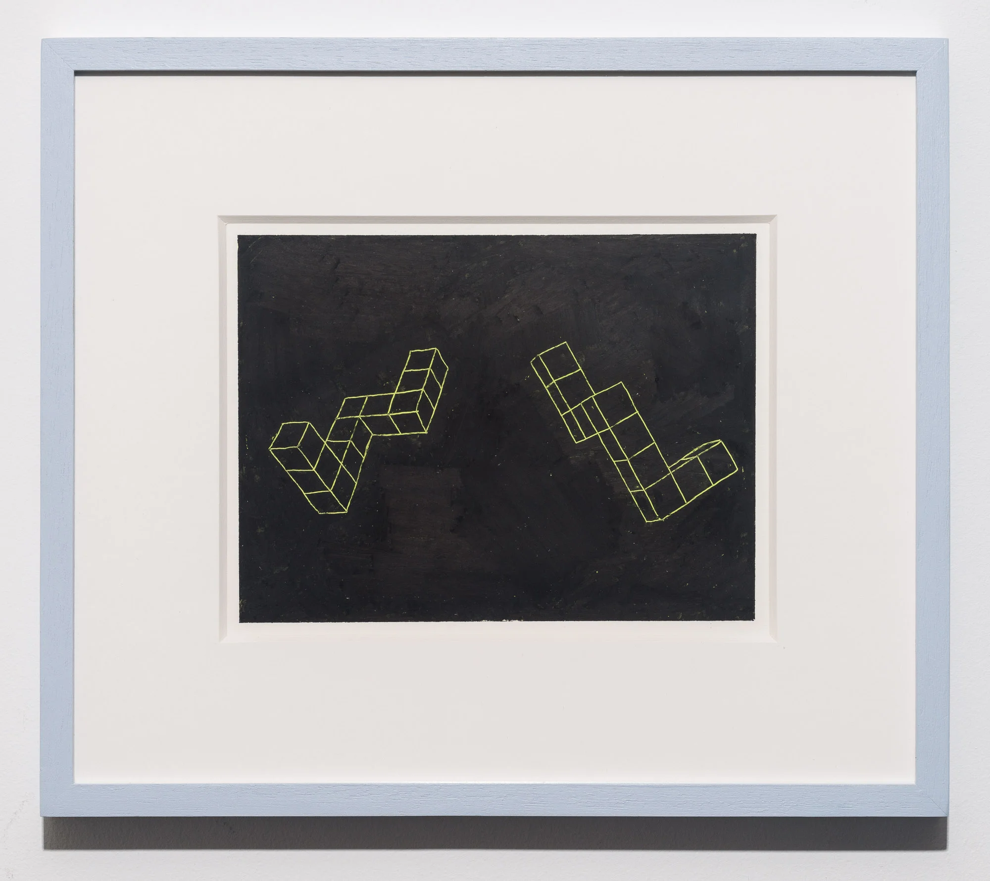 Kerry Tribe, Mental Rotation (D), 2009, Wax crayon and oil pastel on paper, 14 x 12 inches (framed).