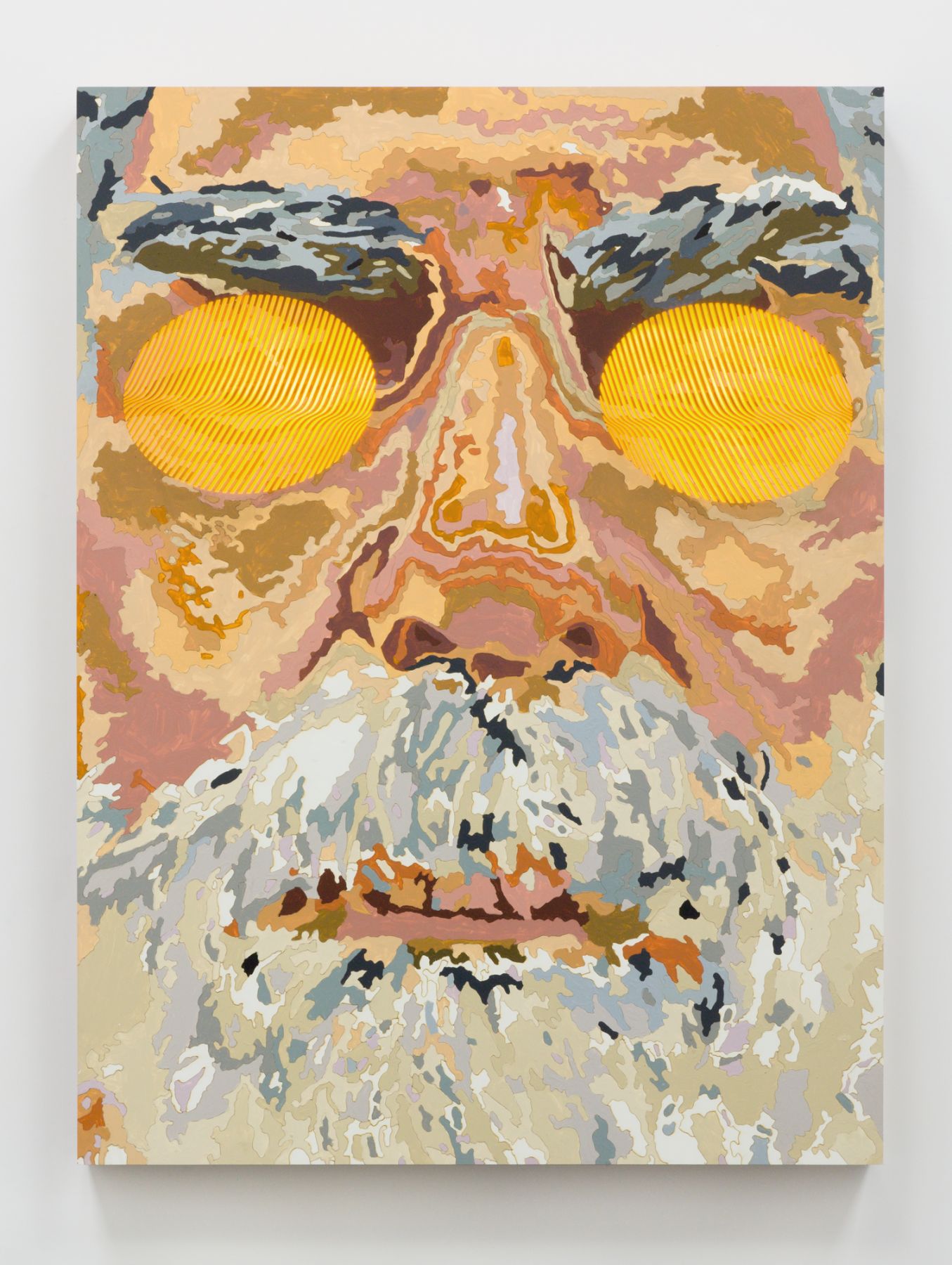 Untitled, 2017, MDF, acrylic paint, Caoba, LED fixtures, 63 x 47 inches.