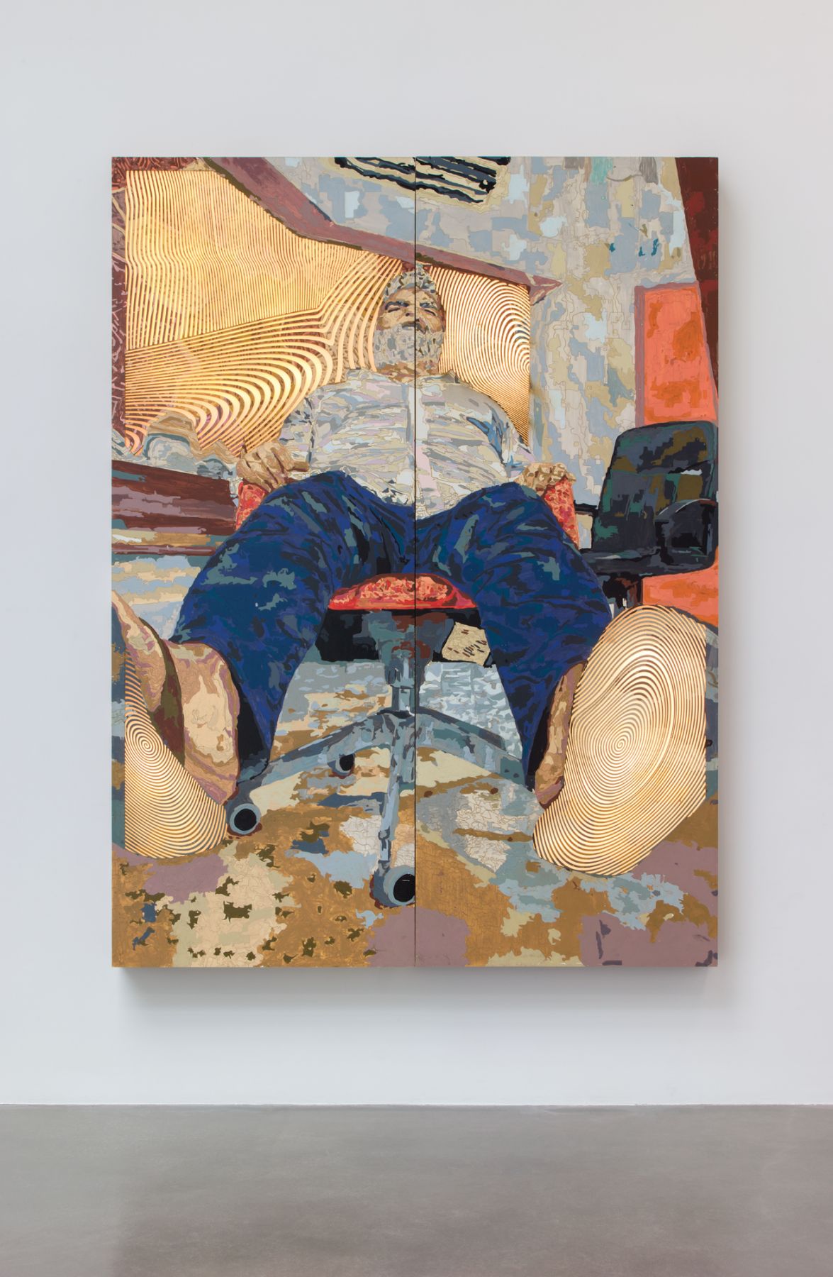 Jorge Pardo, Untitled, 2017, MDF, acrylic paint, Caoba, LED fixtures, 94.5 x 71 inches.
