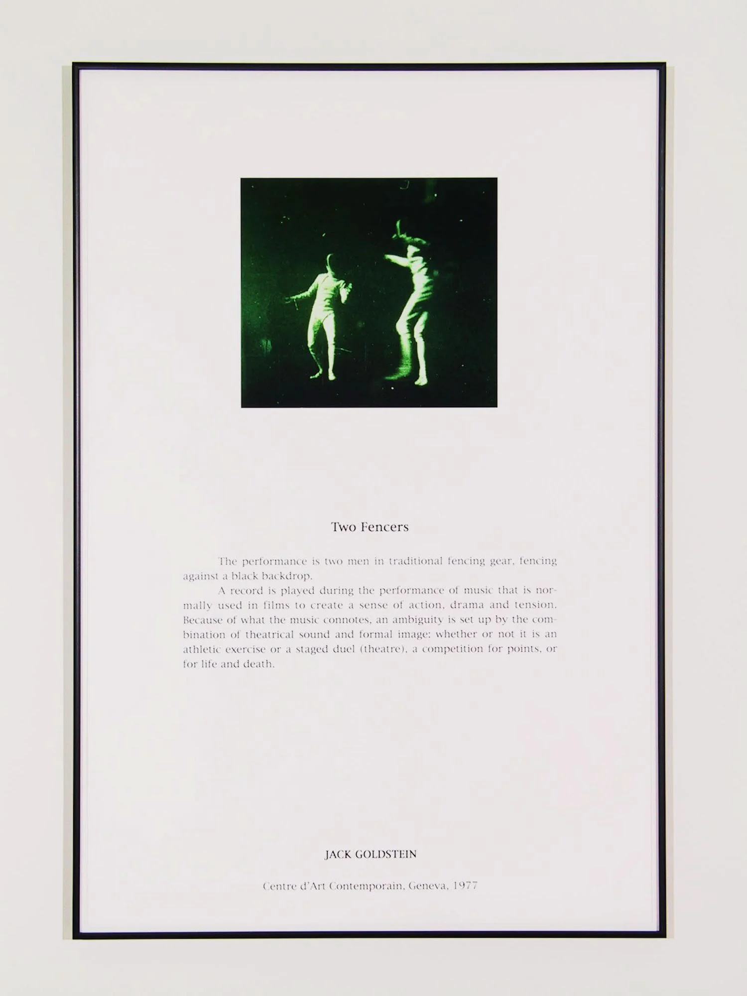 Detail: Jack Goldstein, Portfolio of Performance, 1976-1985 / 2001, 9 Silkscreened text and color photographs mounted on paper, 36 x 24 inches each, Edition of 20, 5 APs