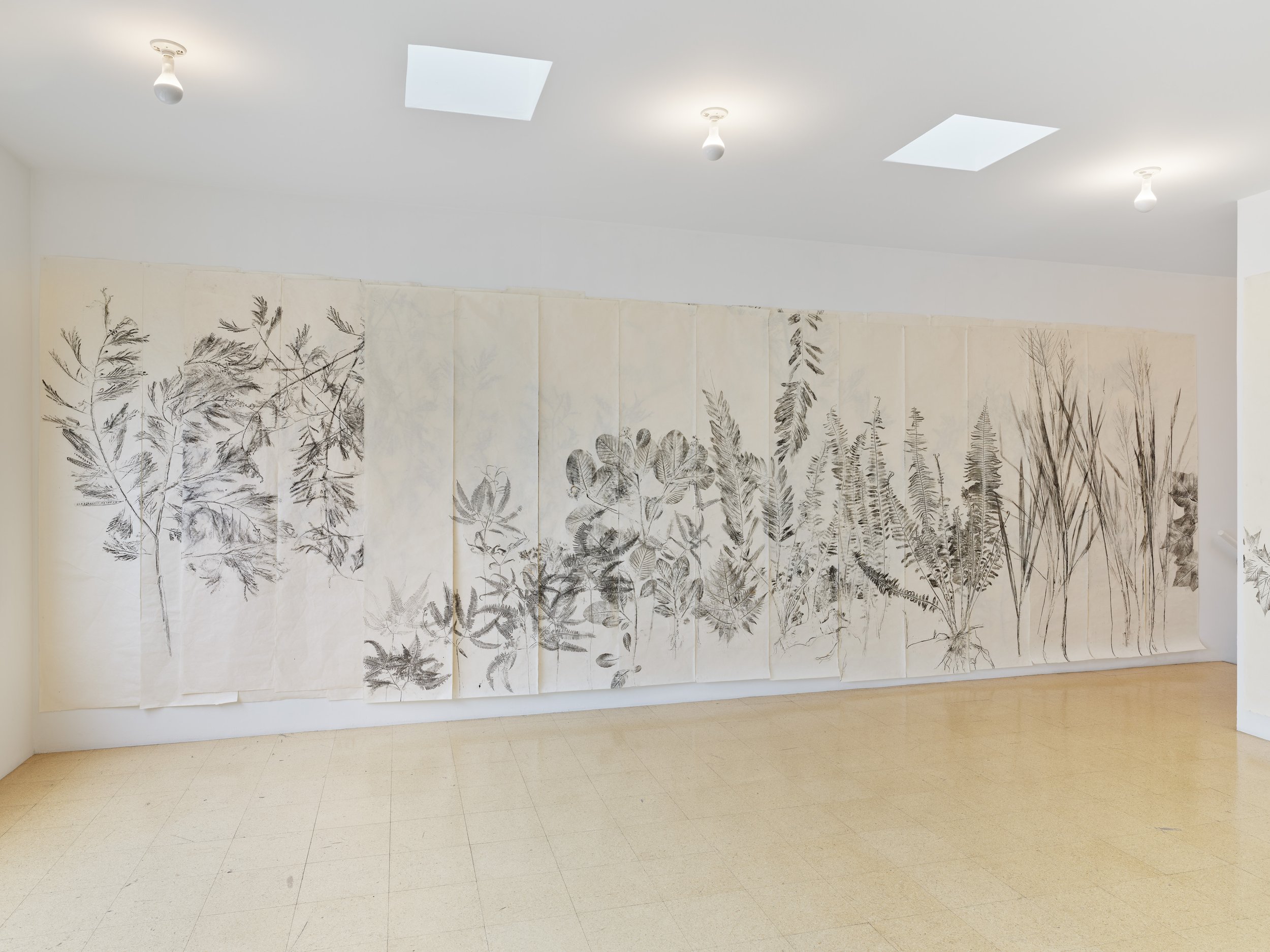  Simryn Gill,  Fall then , 2023, Ink rubbing on washi paper, 94.09 x 1732.28 inches, 239 x 4400 cm, Each Panel: 239 x 50cm. 