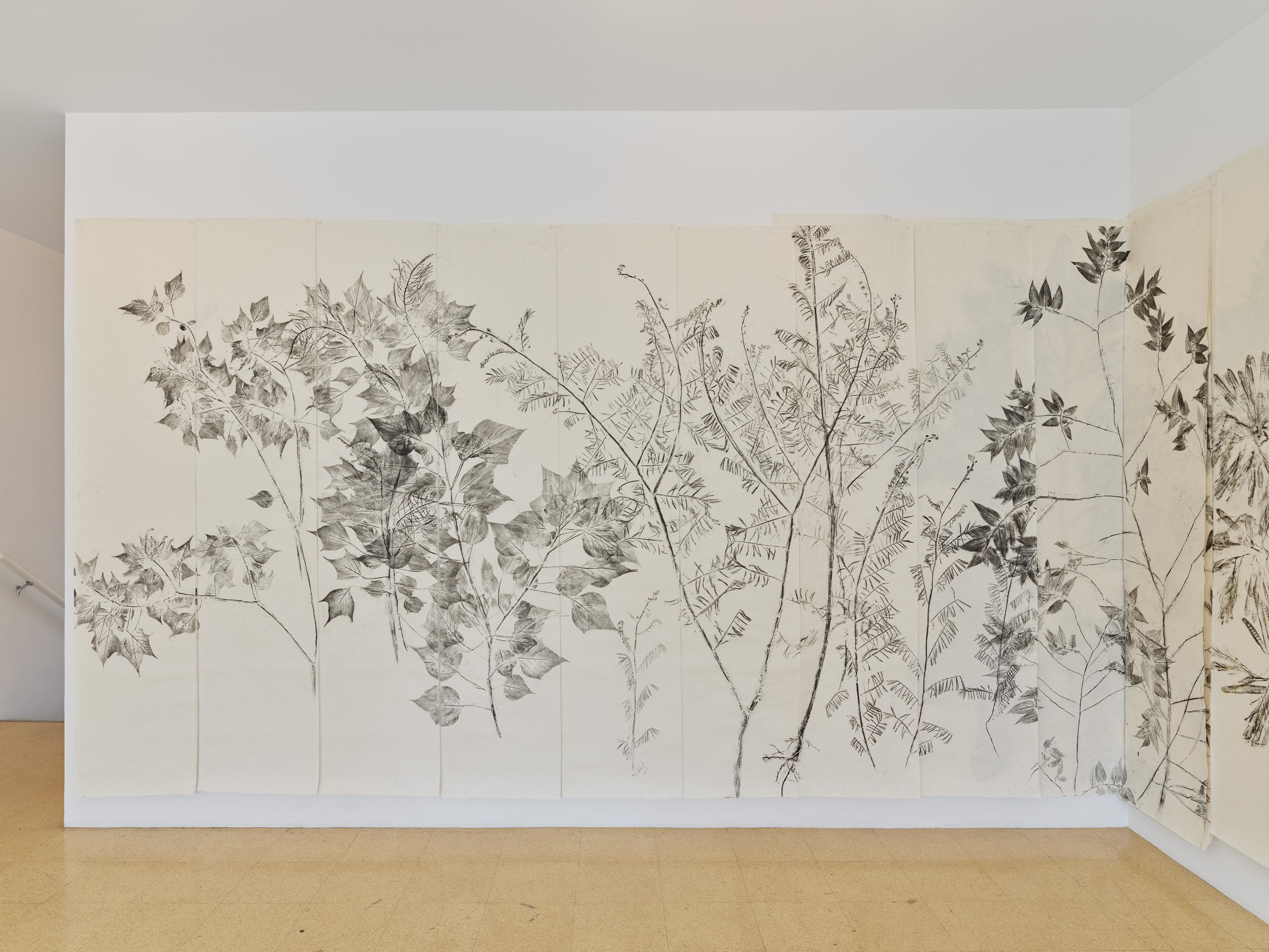  Simryn Gill,  Fall then , 2023, Ink rubbing on washi paper, 94.09 x 1732.28 inches, 239 x 4400 cm, Each Panel: 239 x 50cm. 