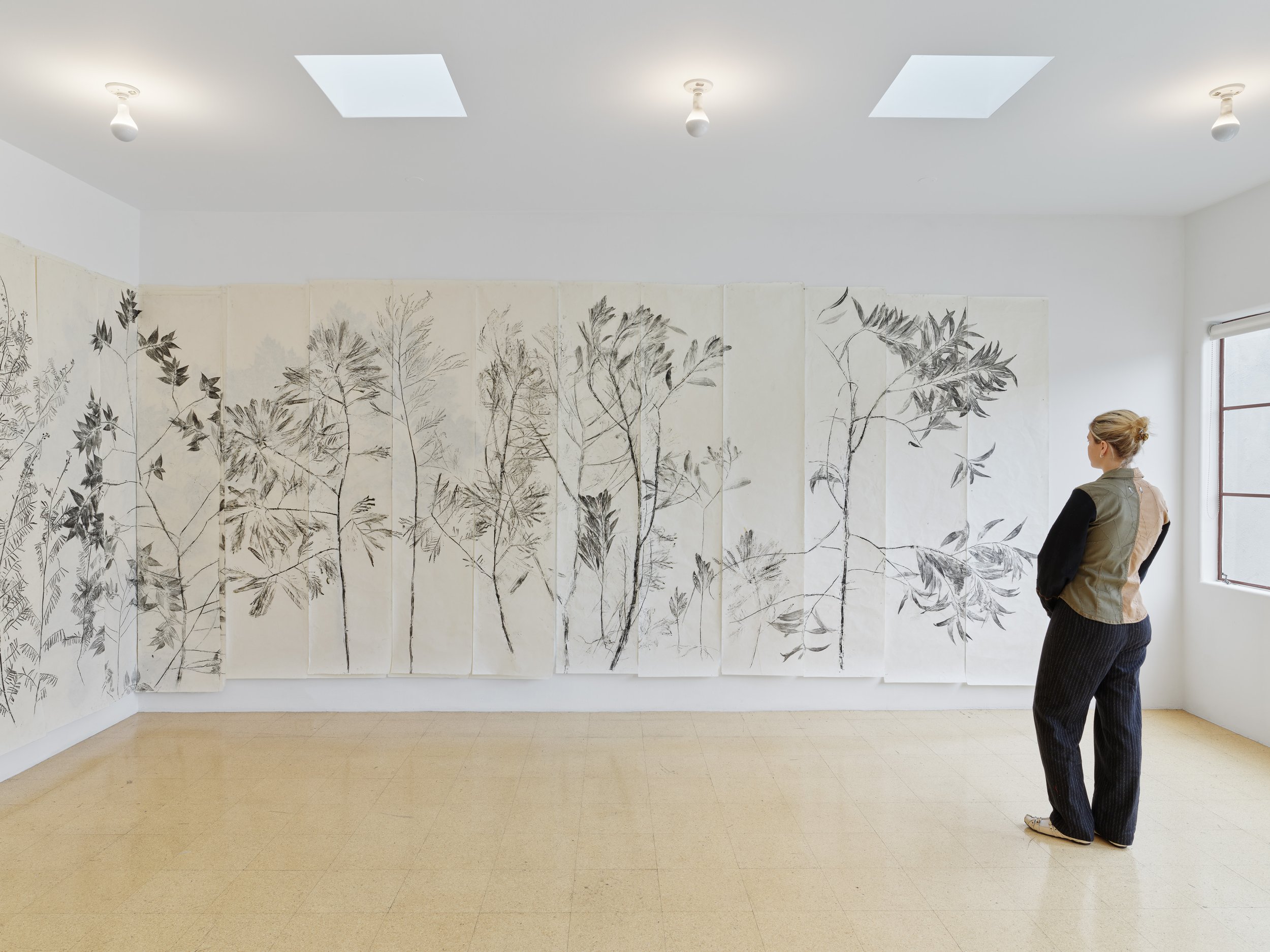  Installation View: Simryn Gill,  Fall then , 2023, Ink rubbing on washi paper, 94.09 x 1732.28 inches, 239 x 4400 cm, Each Panel: 239 x 50cm. 