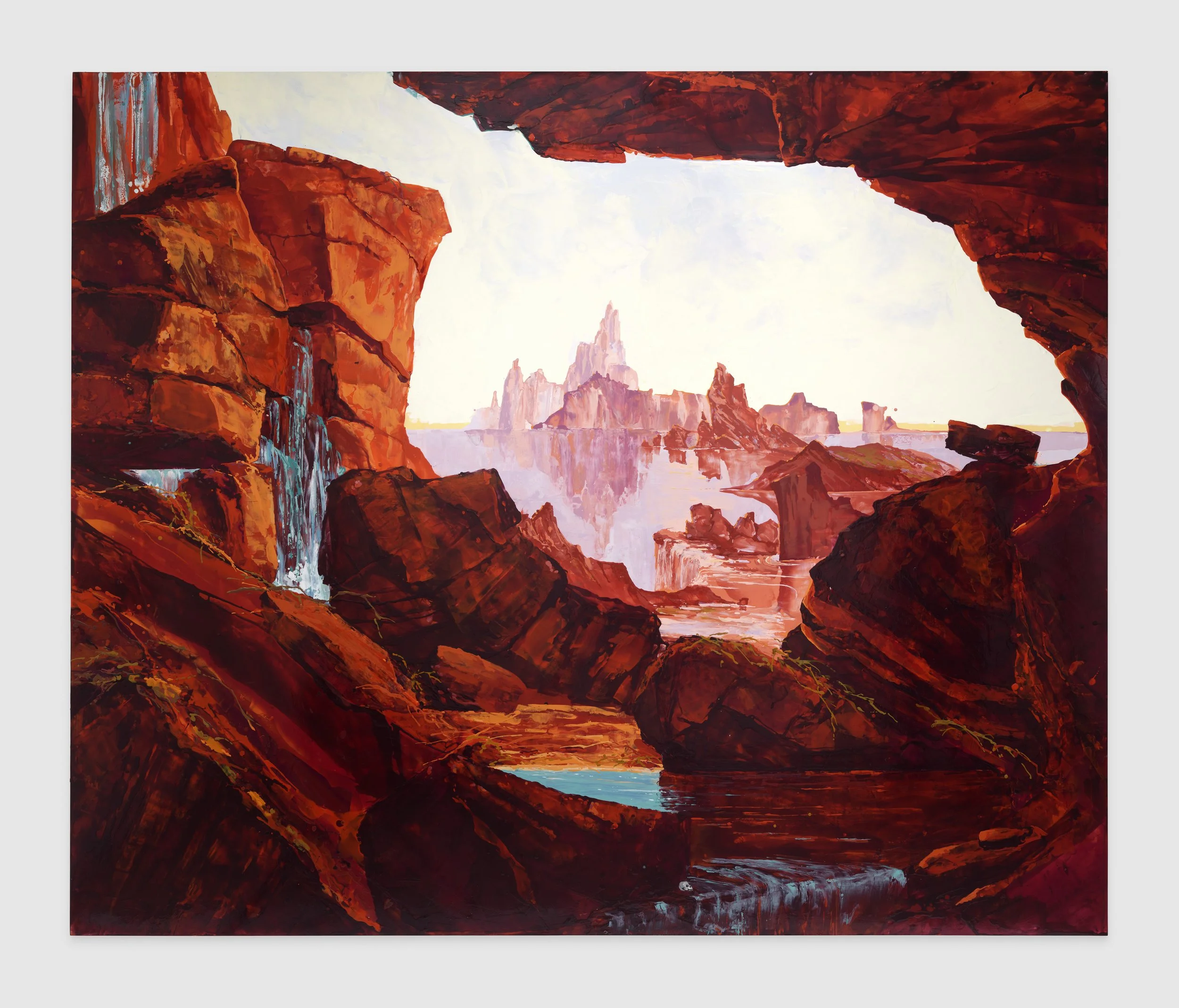 Kirsten Everberg, Kaaterskill Falls (After the Deluge), 2024, Oil and enamel on canvas over wood panel, 75 x 90 inches (190.5 x 228.6 cm)