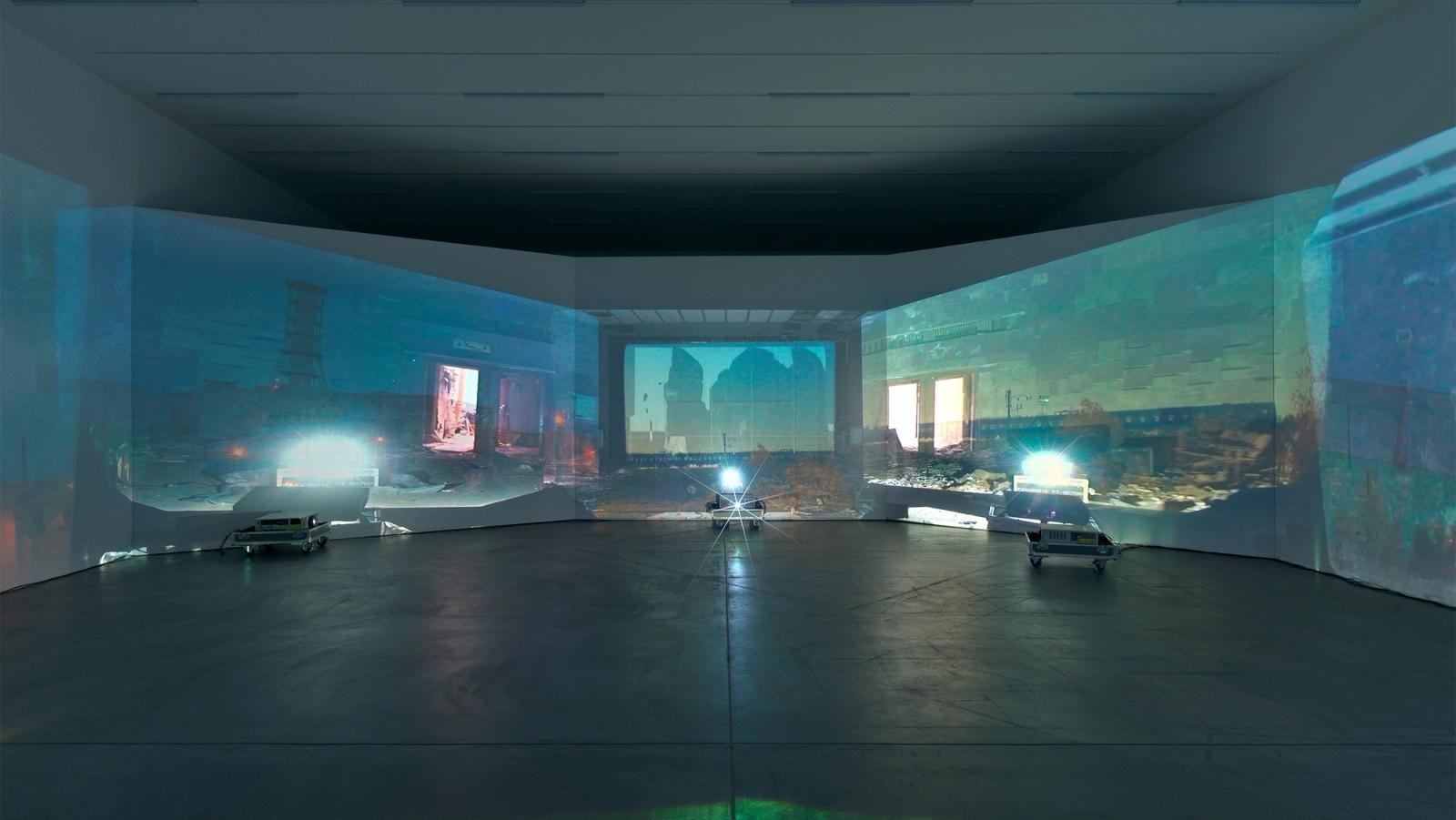 Diana Thater–Chernobyl Redux (2023), Installation view, LUMA Westbau, Zurich, Switzerland (2024). Photo by Annick Wetter. Courtesy the artist and LUMA Foundation
