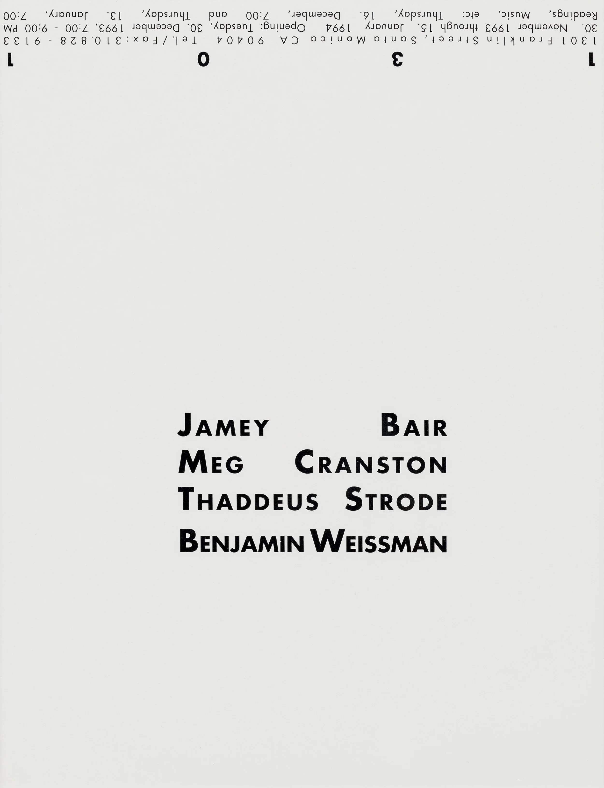 JAMEY BAIR, MEG CRANSTON, THATTEUS STRODE, BENJAMIN WEISSMAN