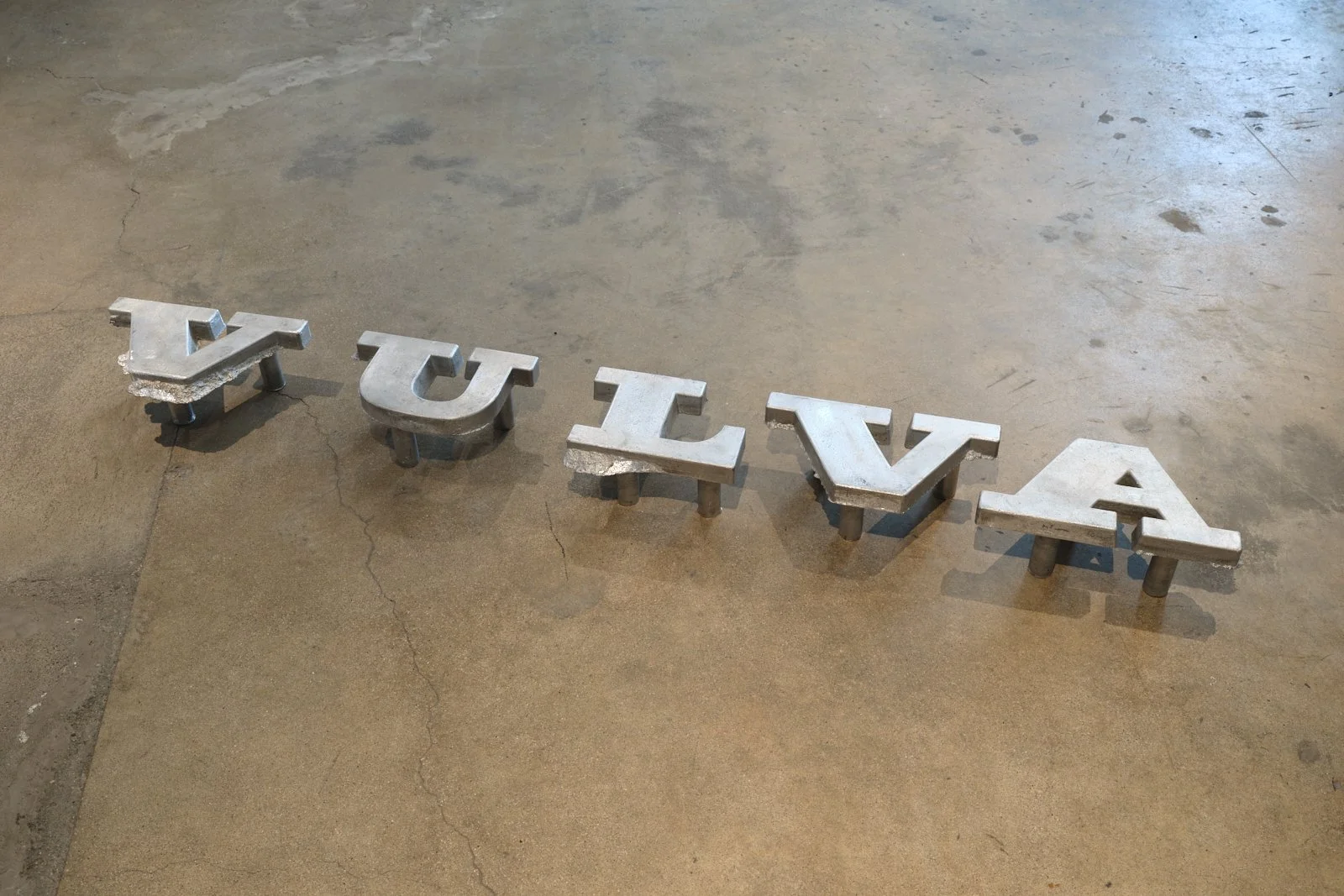 Fiona Banner, VULVA VOLVO (2025); Aluminum from Sepecat Jaguar XZ118; 6 x 4 x 63 inches; 15 x 10 x 160 cm