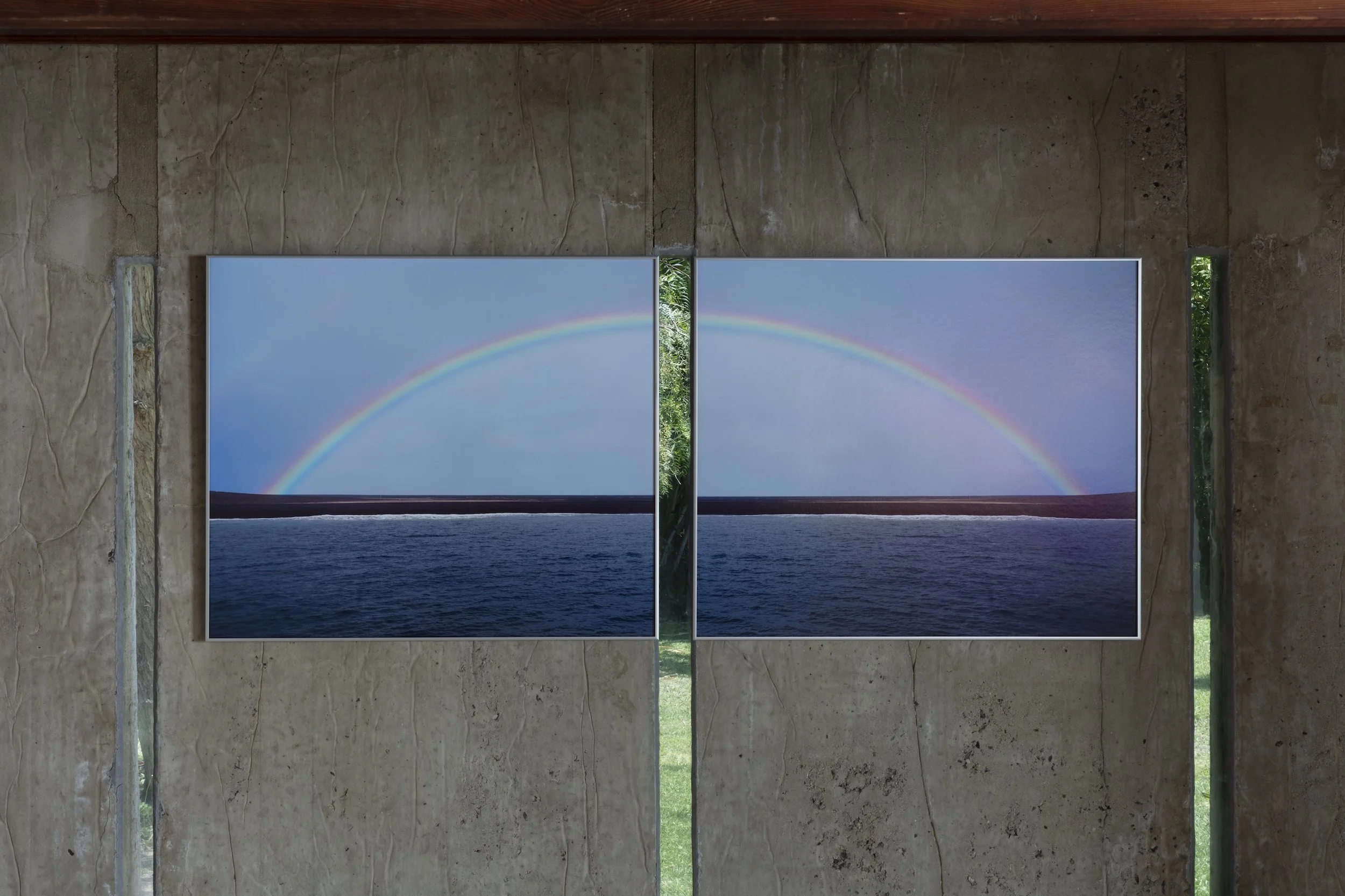 Installation view of SUPERFLEX: Rainbows, Sponges, Flies, and Spoons, MAK Center for Art and Architecture at the Schindler House. Photography by Joshua Schaedel.