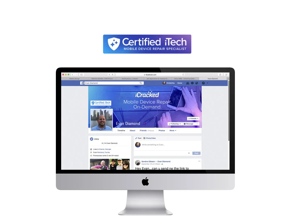   Identity &amp; Social Media Skins for Technician Network: &nbsp;Developed for a streamlined and professional representation of iCracked’s tech network. Facebook, Linkedin, and iCracked.com’s tech Profile pages. 