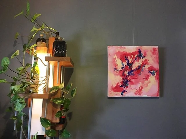 Morning Dew looking mighty fine next to @mitchy_george plant lamp 🌿.
.
.
.
&ldquo;Morning Dew&rdquo; acrylic, pigment and gouache on canvas, 50 x 50cm part of the &ldquo;Lighten Up&rdquo; series 2020.