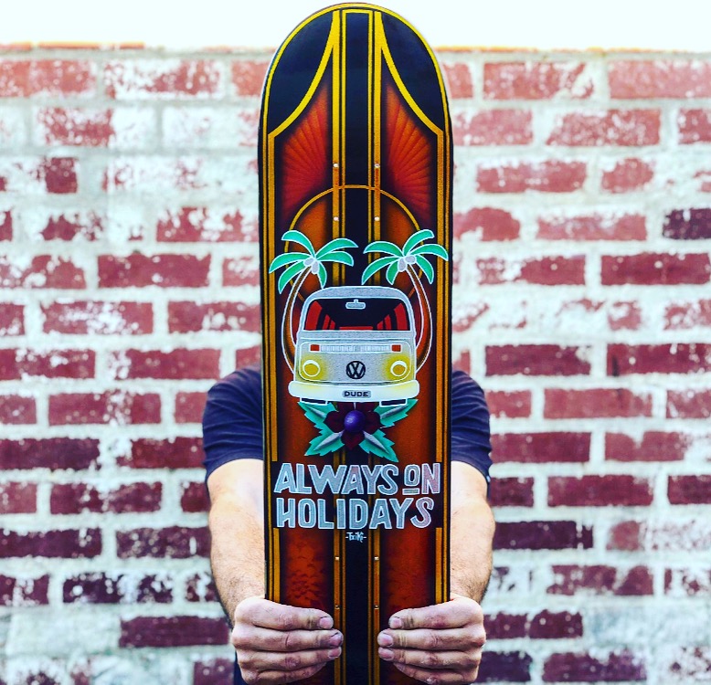 The everyday dude - Txiki - Melbourne artist - Custom Paint Skate Deck - Cheltenham - Skate deck i did for Moss foundation.