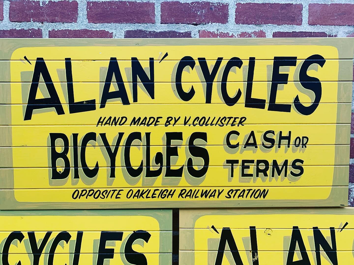 Reproduction for original sign for James, his grandfather own the bicycle shop in Oakleigh