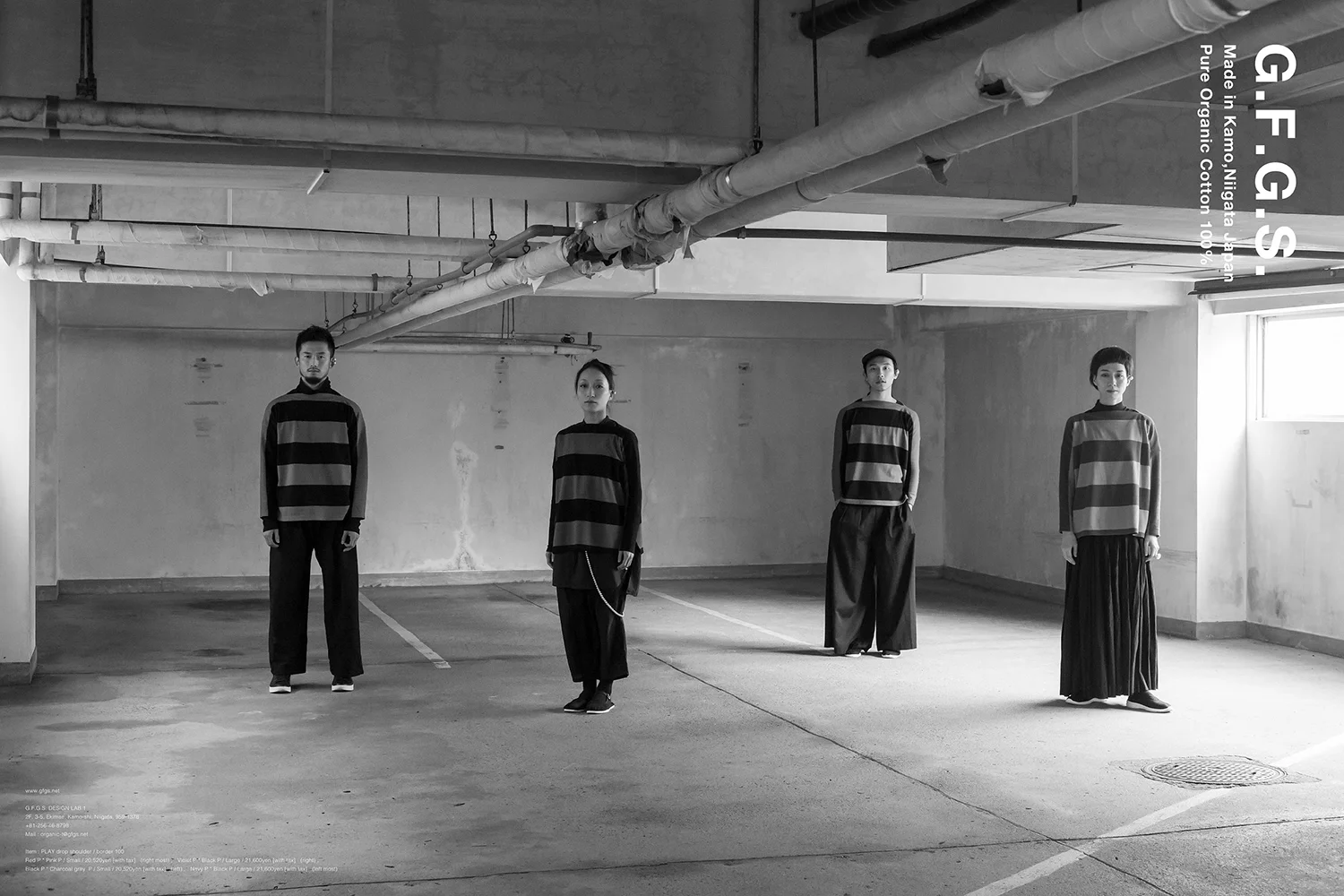 G.F.G.S. model : Sawako Iseki , Satoshi Nakagawa , Yuko Ishihara , Shih Ping Lin styling : Miwako Tanaka hair & make-up : Rumi Hirose editorial direction and text : Nanae Mizushima art direction and design : Masashi Shimizu translation : Yoshiko Yamashita costume cooperation : petite robe noire special thanks : Noism