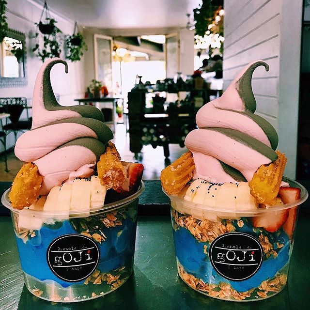 Just two mermaids getting it on with our COCO FLUFF&trade;️ &amp; vegan churros. Our MERMAID BOWLS are made with mango, banana &amp; spirulina. Topped with our crunchy vegan granola &amp; fresh fruits. Fridays are made for mermaids. ;
;
;
;
#gojigran