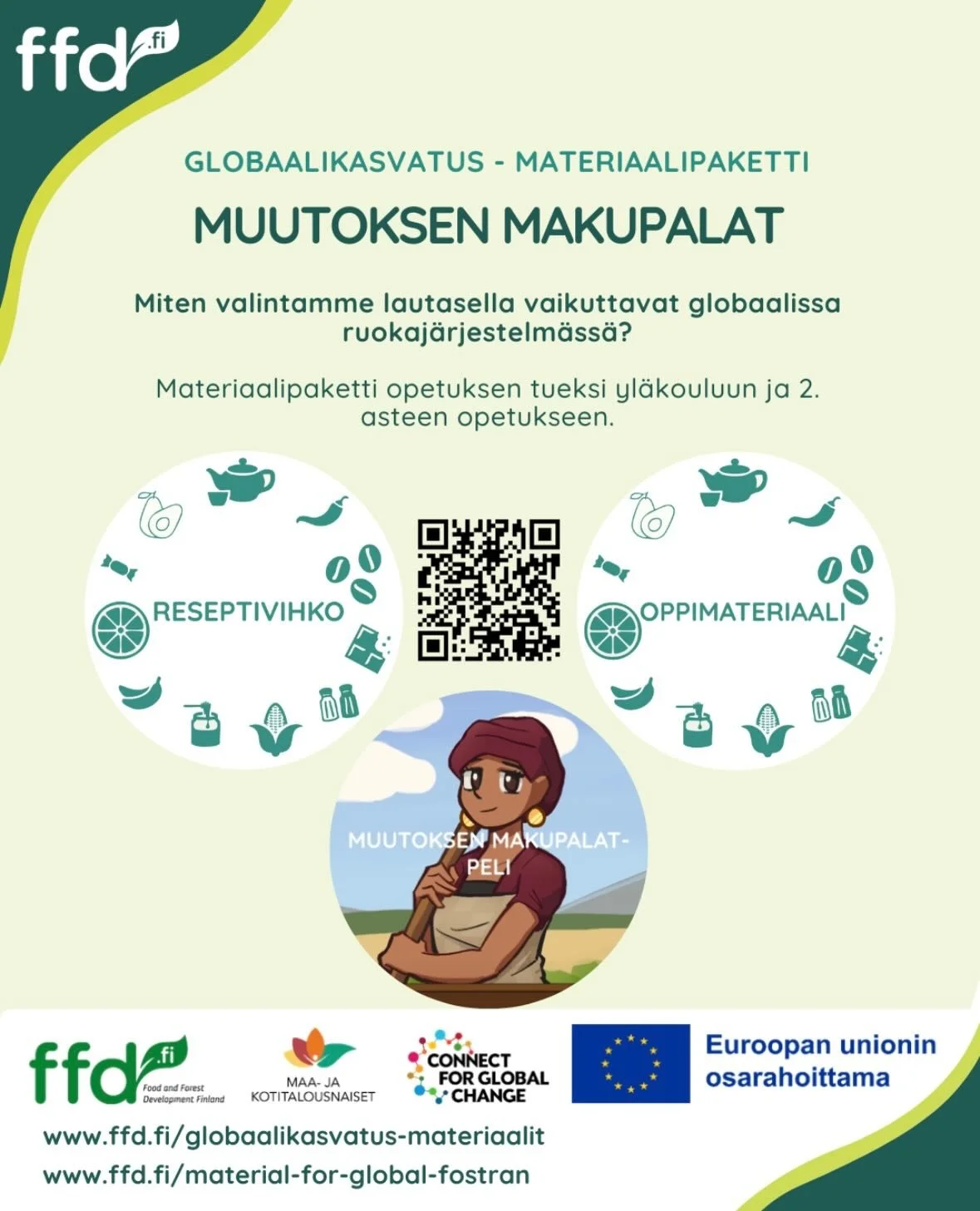 Hei! 🌍✨

Meill&auml; on nyt tullut p&auml;&auml;t&ouml;kseen meid&auml;n &rdquo;Muutoksen Makupalat&rdquo; projekti; globaalikasvatushanke jonka tavoitteena on innostaa nuoria ymm&auml;rt&auml;m&auml;&auml;n, mist&auml; ruoka tulee, miten sit&auml; 