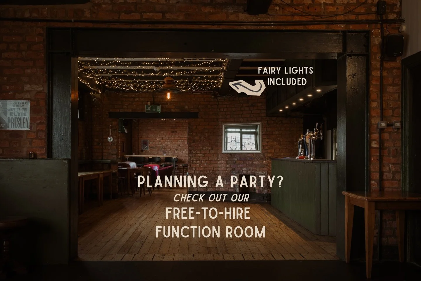 // THE CORNERHOUSE FUNCTION ROOM ✨

Planning a party? Our function room is free to hire for 50&ndash;100 guests on weekends (and we&rsquo;re happy to chat about smaller, midweek events too).

Fully staffed, stocked, and ready to go &mdash; we&rsquo;v