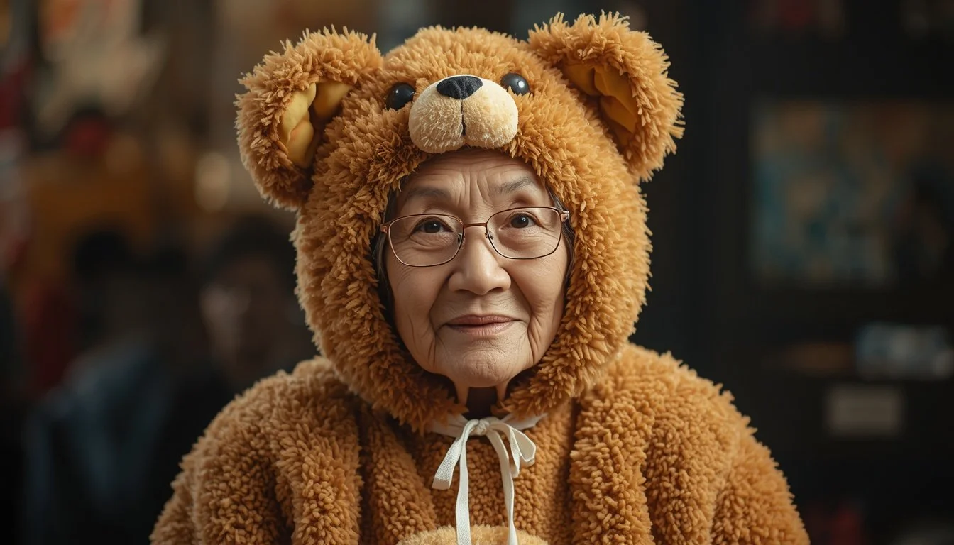 lucid-origin_REALISTIC_MOVIE_GRADE_IMAGE_OF_FUNKY_OLD_ASIAN_WOMAN_DRESSED_AS_A_TEDDY_BEAR._FU-0.jpg