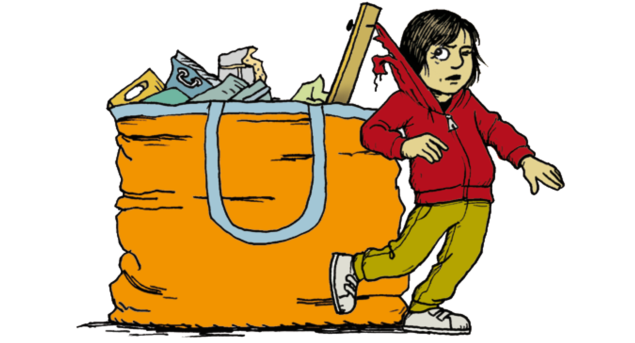 Bags are often filled with heavy and sharp objects that might cause damage to both clothes, people and pets. Make sure that all material you put in the bag fits well inside the bag and do not stick or fall out. Using a bag with a lid is a good idea to minimise this risk.