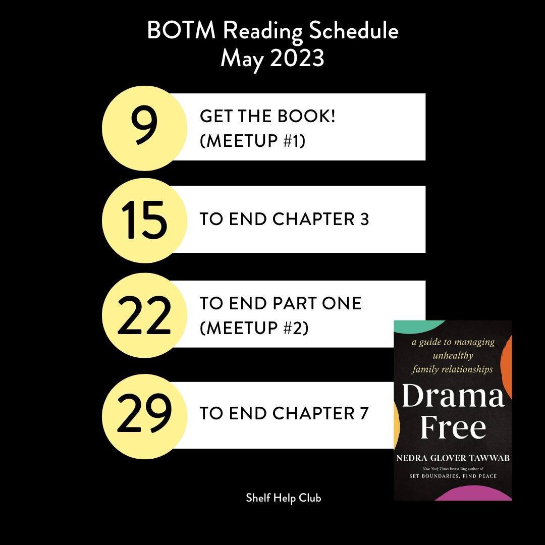 💛 DRAMA FREE READING &amp; EVENTS SCHEDULES May and June⁠
⁠
Our May/June Read-along is Drama Free by Nedra Glover Tawwab.⁠
⁠
Screenshot these schedules, save those dates (including a community event with author Nedra 🙌) and join OUR digital book cl