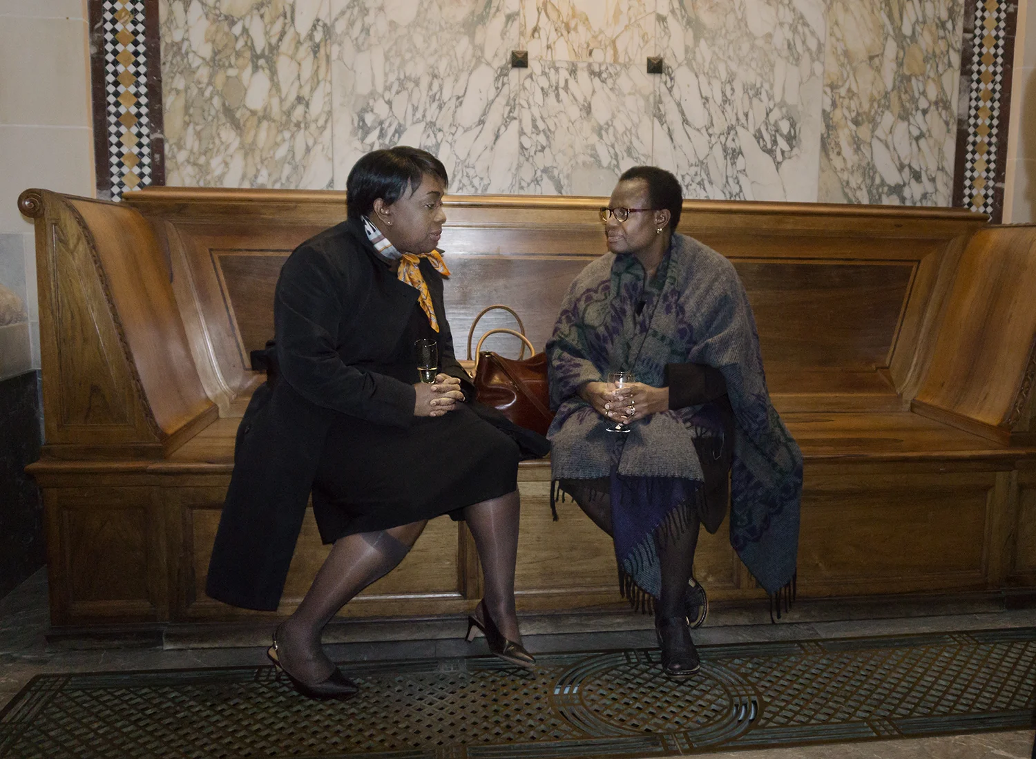 Julia Sebutinde, judge on the International Court of Justice, in conversation with Ugandan Judge Flavia Senoga Anglin.