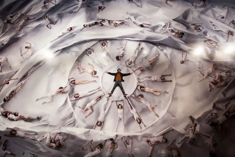 JR with his New York City Ballet installation. Photo: courtesy JR.
