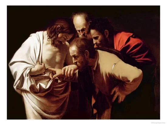 The Incredulity of St. Thomas , Caravaggio (1602). Caravaggio was famous for the startling life-likeness of his paintings. 